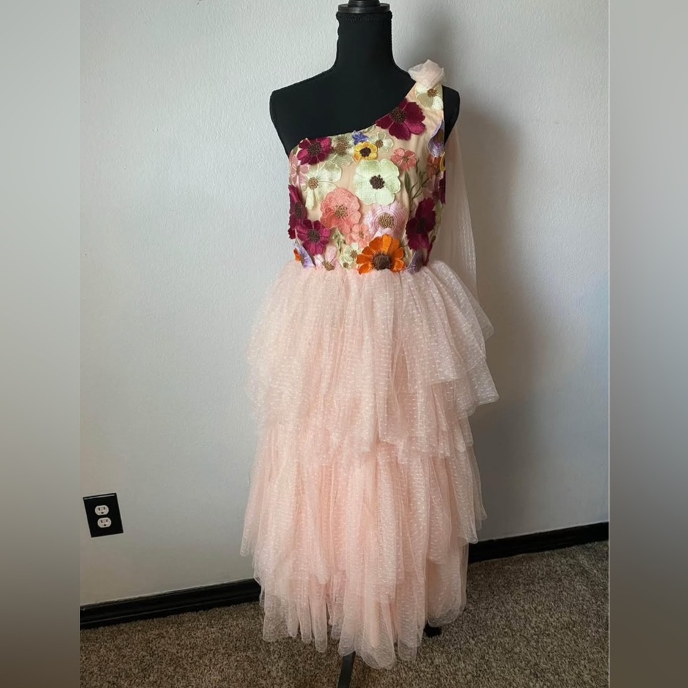 Just Me Floral One-Shoulder Dress - Pink and Multicolor